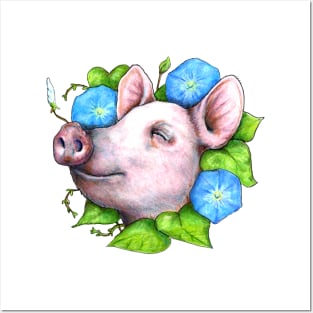 Pig in the Morning Glories Posters and Art